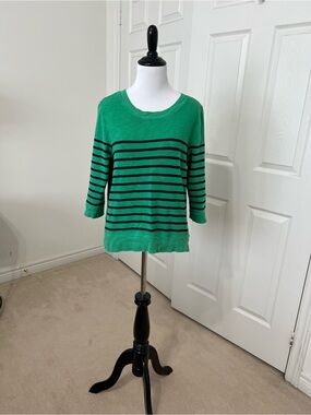 GAP Green Crewneck Sweater with Navy Stripes